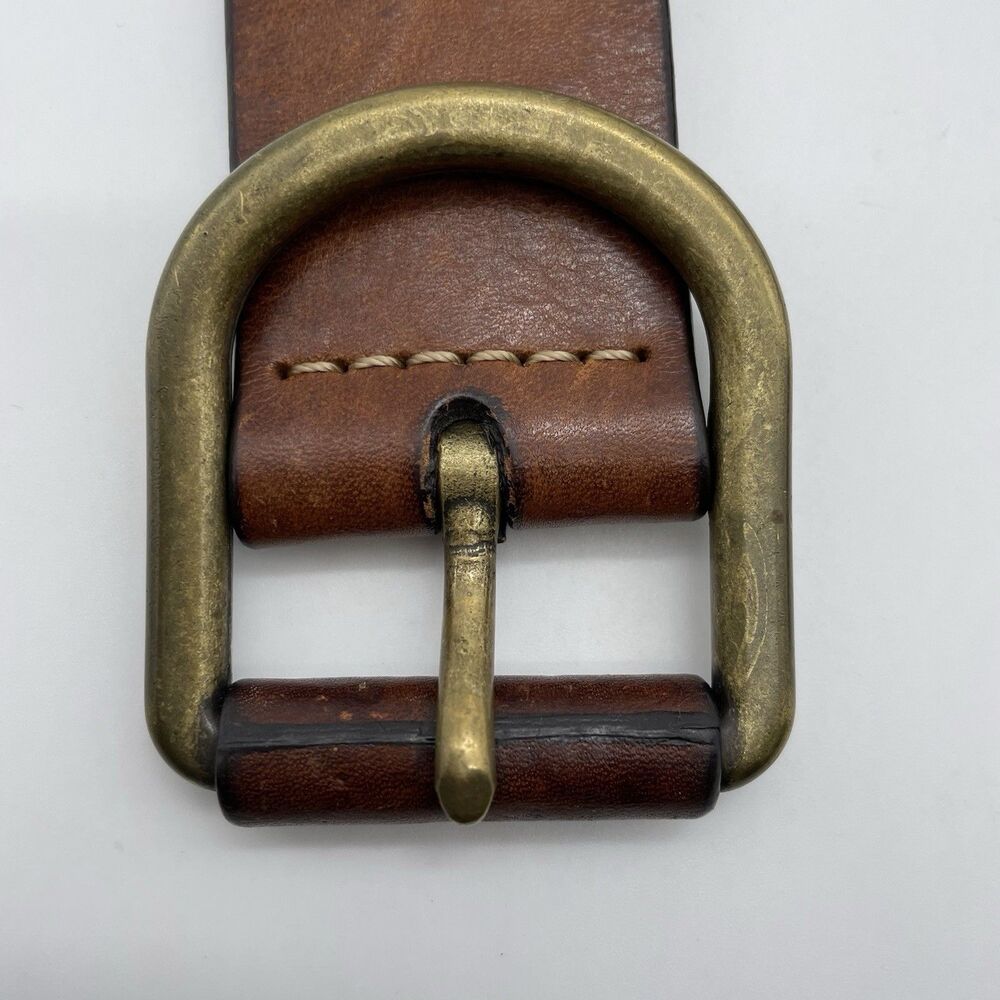 P&P Paolo de Ponte Genuine Leather Belt Men's 39 Dark Tan Brass Buckle Spain - Picture 5 of 16